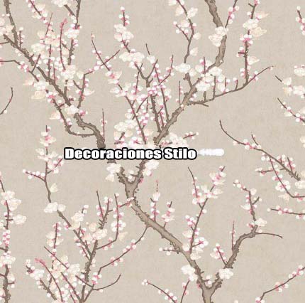 DSHAN190L33 - Papel Pintado Flores Blanco Roto, Rosa, Marron y Beige