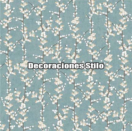 DSHAN190L41 - Papel Pintado Flores Blanco Roto, Verde y Beige