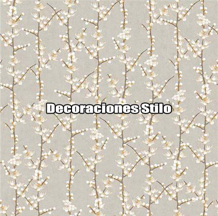 DSHAN190L42 - Papel Pintado Flores Blanco Roto, Beige y Marron