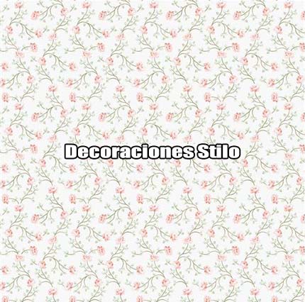 DSHAN190L55 - Papel Pintado Flores Salmon, Verde, Marron y Blanco Roto