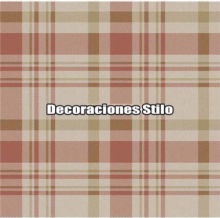 DSHAN190L64 - Papel Pintado Geométrico Verde, Rojo y Beige Cuadros