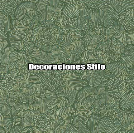 DSINS640C3 - Papel Pintado Flores Verde y Dorado