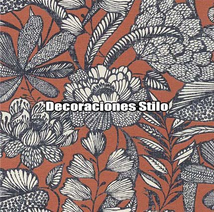 DSMAD019L - Papel Pintado Flores Beige, Gris y Rojo