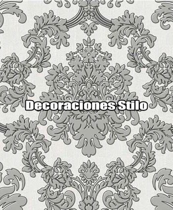 DSNWL801C040 - Papel Pintado Adamascado Negro, Plateado y Blanco Roto Damascos