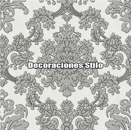 DSNWL801C040 - Papel Pintado Adamascado Negro, Plateado y Blanco Roto Damascos