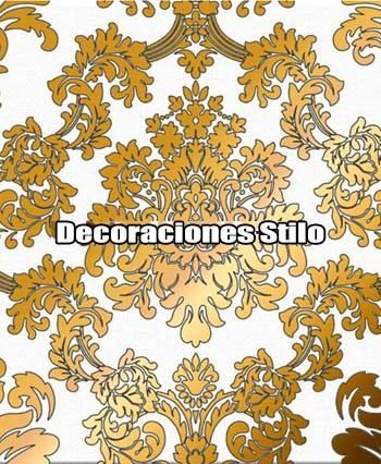 DSNWL801C050 - Papel Pintado Adamascado Dorado, Negro y Blanco Roto Damascos