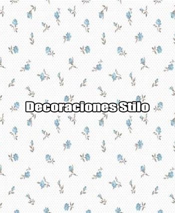 DSPIP067L - Papel Pintado Infantil Azul, Marron y Blanco Roto Flores