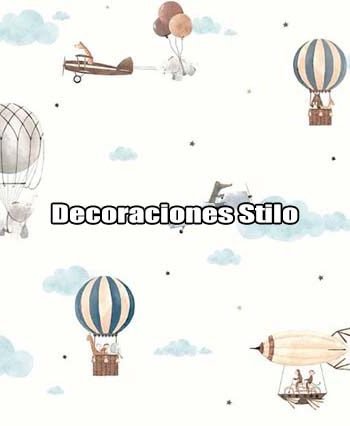 DSPIP076L - Papel Pintado Infantil Multicolor y Blanco Roto Animales