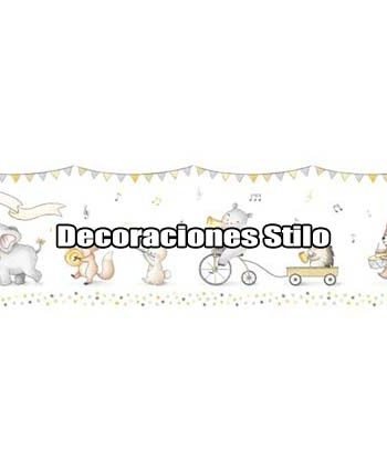 DSPIPC-0L27P - Papel Pintado Infantil Multicolor y Blanco Roto Animales