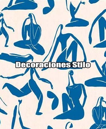 DSPOP18 - Papel Pintado Original Azul y Beige Figuras
