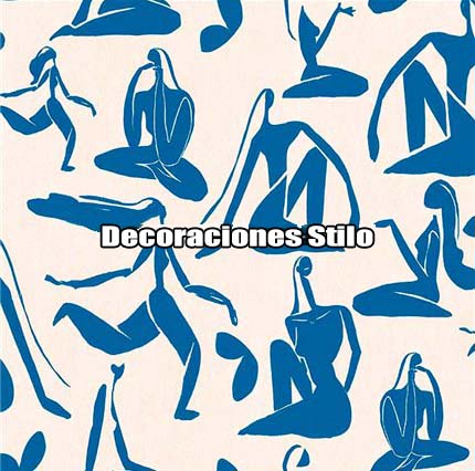 DSPOP18 - Papel Pintado Original Azul y Beige Figuras