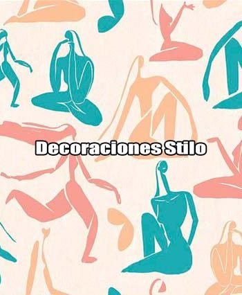 DSPOP9 - Papel Pintado Original Verde, Beige y Salmon Figuras