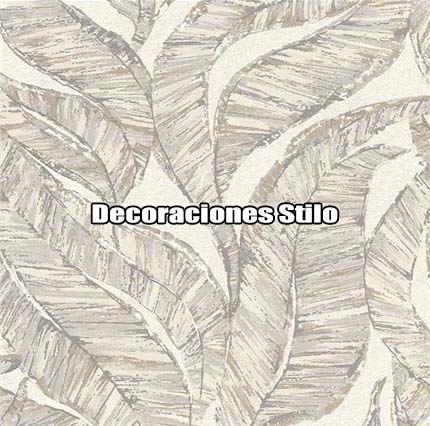 DSPRA007L - Papel Pintado Hojas Beige, Gris, Blanco Roto y Blanco Hueso