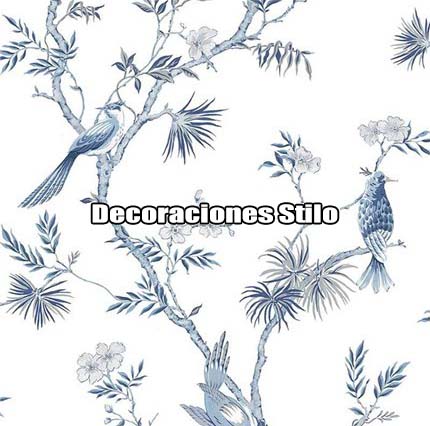 DSSEC150SH22545 - Papel Pintado Flores Azul, Marron y Blanco Roto