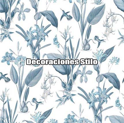 DSSEC150SH22562 - Papel Pintado Flores Azul, Beige y Blanco Roto