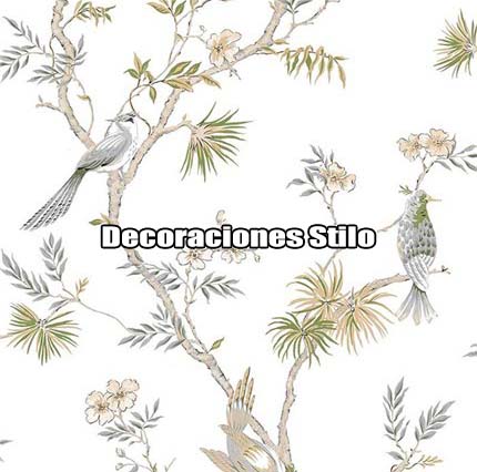 DSSEC150SH22570 - Papel Pintado Flores Beige, Gris, Verde y Blanco Roto