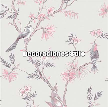 DSSEC150SH22578 - Papel Pintado Flores Rosa, Gris y Verde
