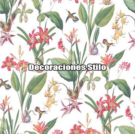 DSSEC150SH22586 - Papel Pintado Flores Multicolor y Blanco Hueso