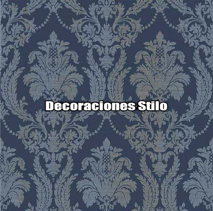 DSTHE288L09 - Papel Pintado Adamascado Dorado, Blanco Roto y Azul Damascos