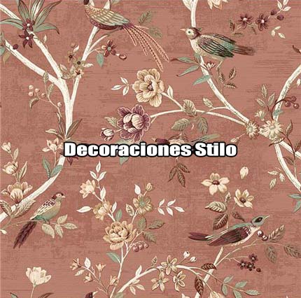 DSTHE288L48 - Papel Pintado Animales Beige y Rojo Aves