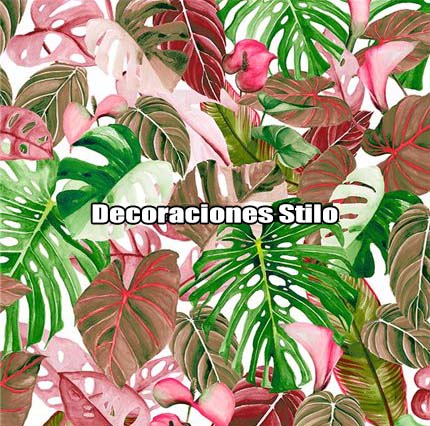 DSTRO009L - Papel Pintado Hojas Rosa, Verde y Marron
