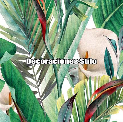 DSTRO024L - Papel Pintado Flores Verde, Naranja y Beige