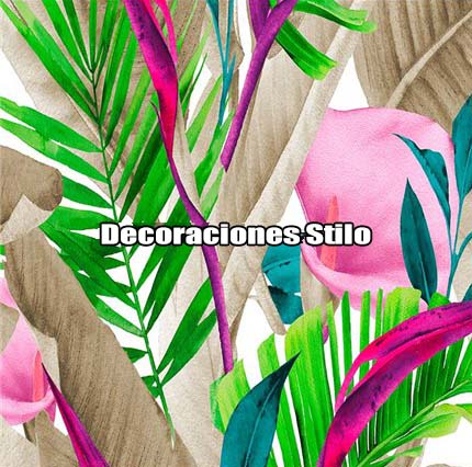 DSTRO027L - Papel Pintado Flores Rosa, Verde y Marron