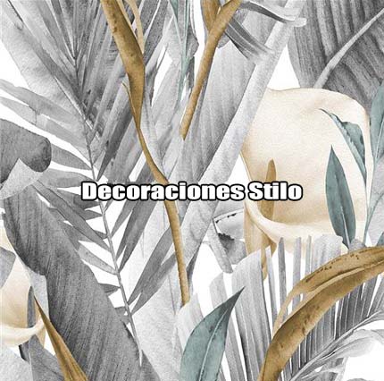 DSTRO030L - Papel Pintado Flores Gris, Beige y Blanco Roto