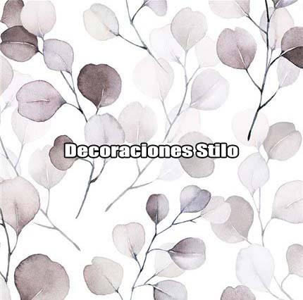 DSTRO066L - Papel Pintado Hojas Gris, Morado y Blanco Roto