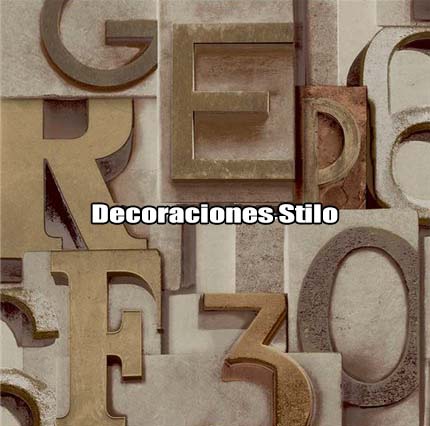 DSTRV186SH2264 - Papel Pintado Original Dorado, Marron y Gris Números y Letras