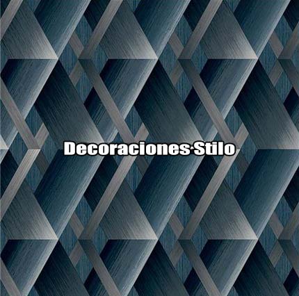 DSTRV186SH2274 - Papel Pintado Geométrico Azul, Negro y Gris