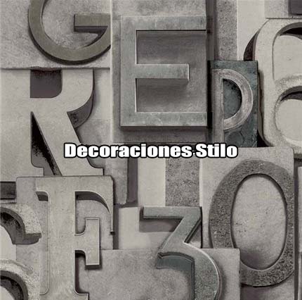 DSTRV186SH2277 - Papel Pintado Original Negro y Gris Números y Letras