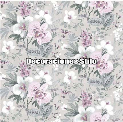 DSVAL172L12 - Papel Pintado Flores Rosa, Blanco, Verde y Beige