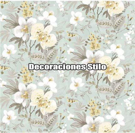 DSVAL172L13 - Papel Pintado Flores Amarillo, Beige y Blanco