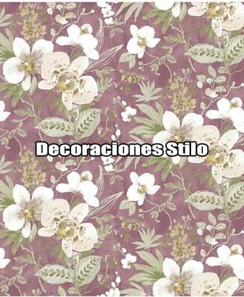DSVAL172L14 - Papel Pintado Flores Beige, Verde y Blanco
