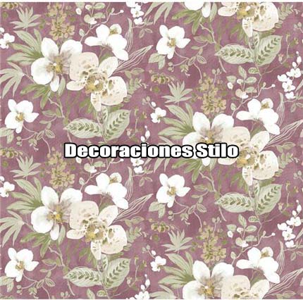 DSVAL172L14 - Papel Pintado Flores Beige, Verde y Blanco