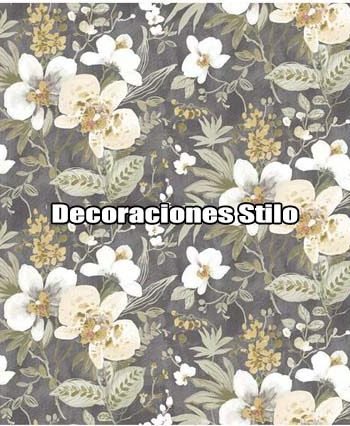 DSVAL172L15 - Papel Pintado Flores Beige, Verde y Blanco