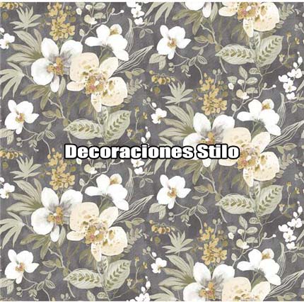DSVAL172L15 - Papel Pintado Flores Beige, Verde y Blanco