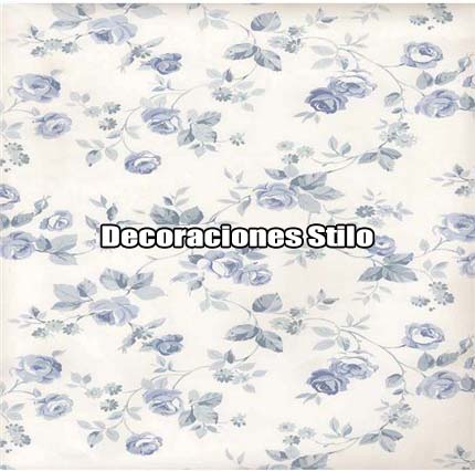 DSVAL172L35 - Papel Pintado Flores Azul, Gris y Blanco