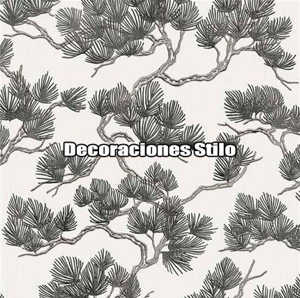 DSWAF121L014 - Papel Pintado Ramas Negro, Plateado y Gris