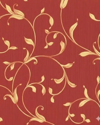 Papel pintado Neapolis 91705 con diseño floral naranja sobre fondo granate.